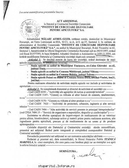 documente doamna chirila act actul aditional (anul 2001) statutul institutul cercetare dezvolatre CLUB STUPARITUL
