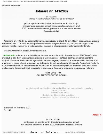 pag 1 hg  nr. 141/2007 , mo partea 1, nr. 120 din 19.02.2007