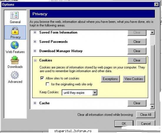 este cookies? setare cookies pentru mozilla firefox: tools options privacy alte programe setarea