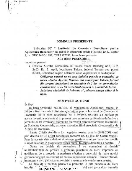 Documente Doamna chirila - Actiune posesorie 1 este formulata de o - ASOCIATIA CRESCATORILOR DE ALBINE