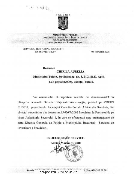 Documente Doamna chirila - Parchet documentul arata adevarata cauza - ASOCIATIA CRESCATORILOR DE ALBINE