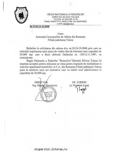Documente Doamna chirila - Teren Bididia � adresa Regiei Nationale a - ASOCIATIA CRESCATORILOR DE ALBINE
