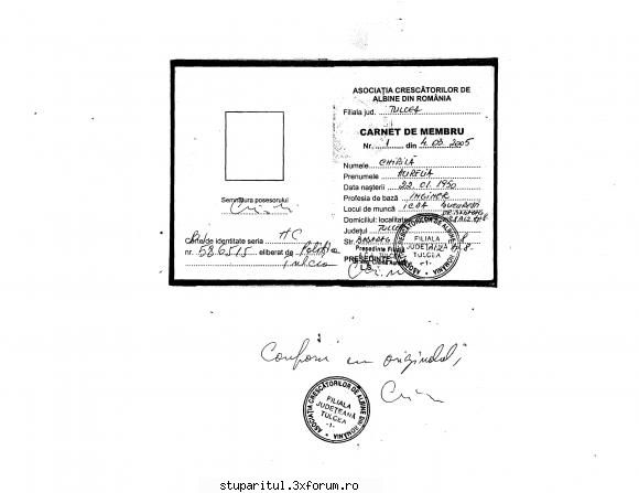 Documente Doamna chirila - Carnet membru � ultimul carnet de membru al - ASOCIATIA CRESCATORILOR DE ALBINE