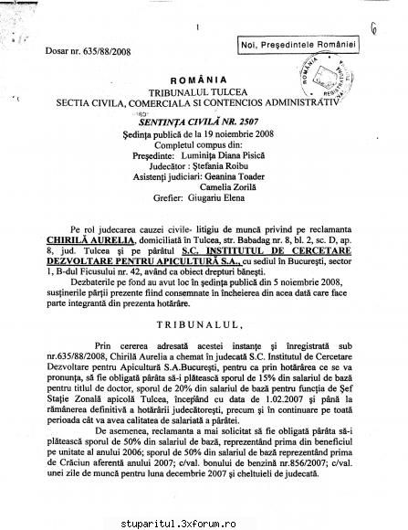Documente Doamna chirila - Sentinta � un exemplu clar de abuz savarsit de - ASOCIATIA CRESCATORILOR DE ALBINE