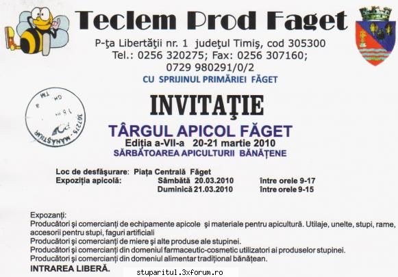 Targul Apicol Faget 2010 - Sal'tare! Asa arata invitatia " - CALENDAR APICOL - EVENIMENTE APICOLE