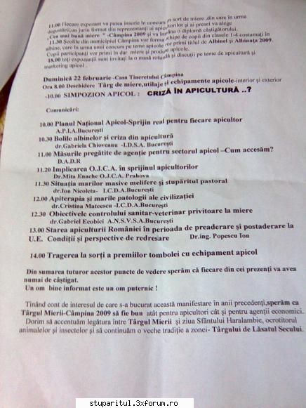 Targul mierii-- Campina 2009-- - Programul de duminica - CALENDAR APICOL - EVENIMENTE APICOLE