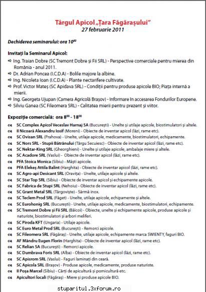 Tirgul apicol al "Tarii Fagarasului" - Si lista de invitati si - CALENDAR APICOL - EVENIMENTE APICOLE