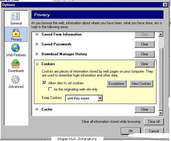 ce este cookies? - Setare Cookies pentru Mozilla Firefox: Tools / - PROBLEME IN FOLOSIREA FORUMULUI