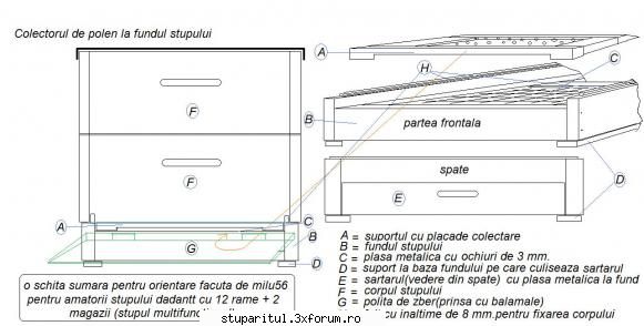 colector de polen ptr fundul stupului - Stupul dadant cu 12 rame + 2 - PLANURI....PLANURI....PLANURI.....