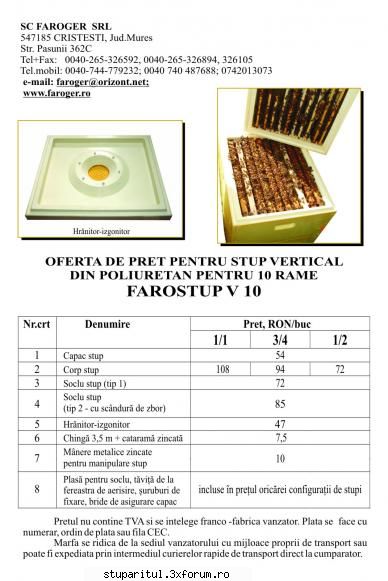 stupi poliuretan - Iti trimit un raspuns primit pe 14 iunie 2007 in - ECHIPAMENTE SI UTILAJE APICOLE